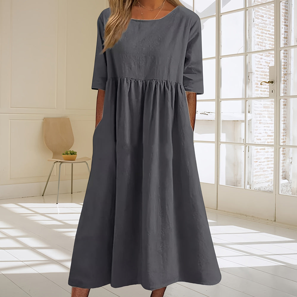 Neues lässiges, lockeres Sommerkleid mit Rundhalsausschnitt