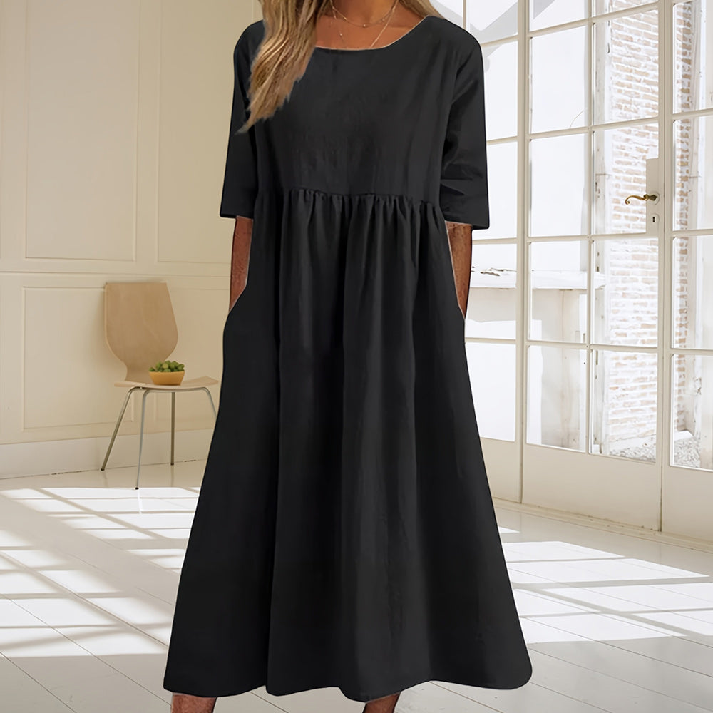 Neues lässiges, lockeres Sommerkleid mit Rundhalsausschnitt
