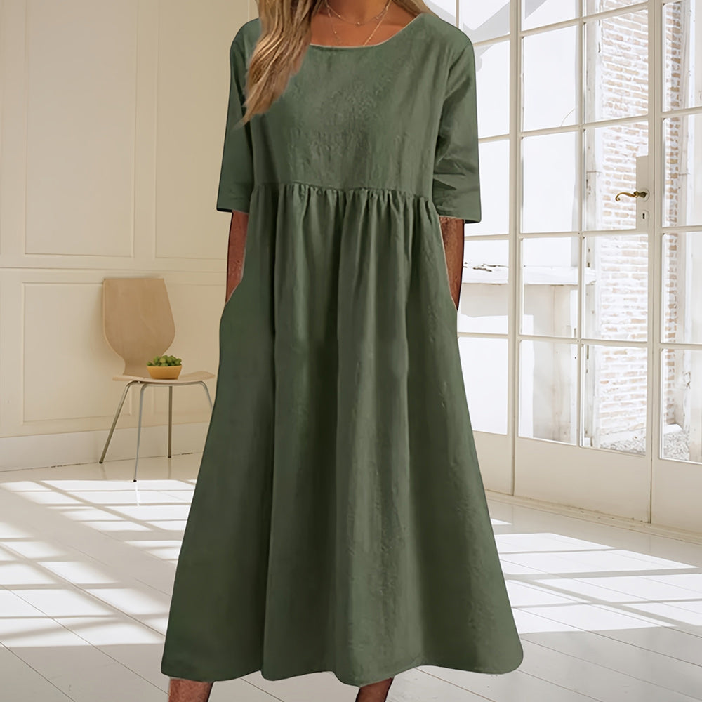 Neues lässiges, lockeres Sommerkleid mit Rundhalsausschnitt