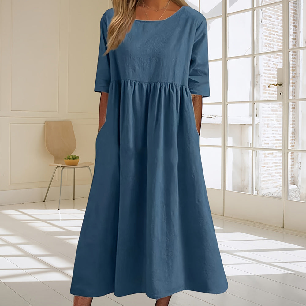 Neues lässiges, lockeres Sommerkleid mit Rundhalsausschnitt