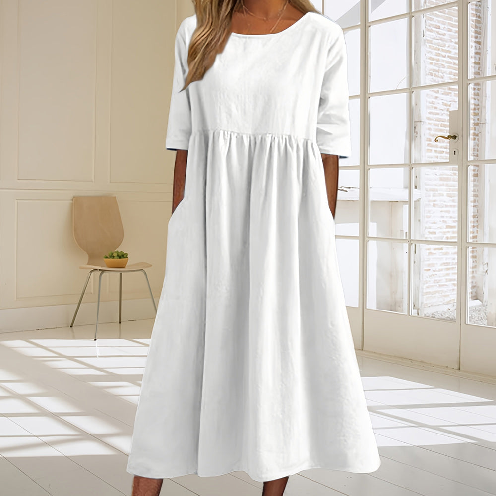 Neues lässiges, lockeres Sommerkleid mit Rundhalsausschnitt