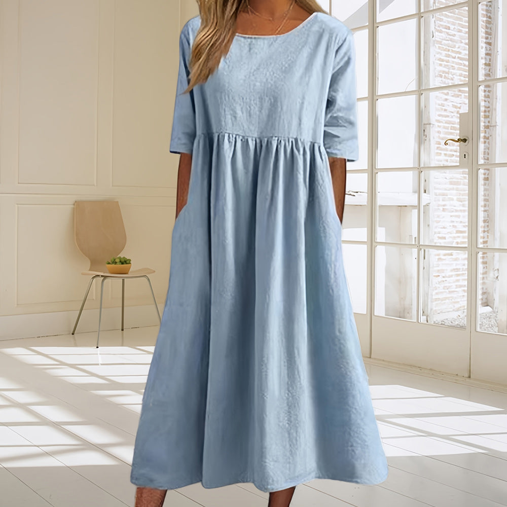 Neues lässiges, lockeres Sommerkleid mit Rundhalsausschnitt