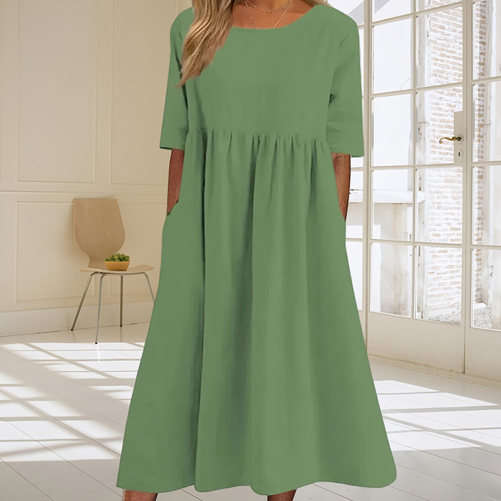 Neues lässiges, lockeres Sommerkleid mit Rundhalsausschnitt