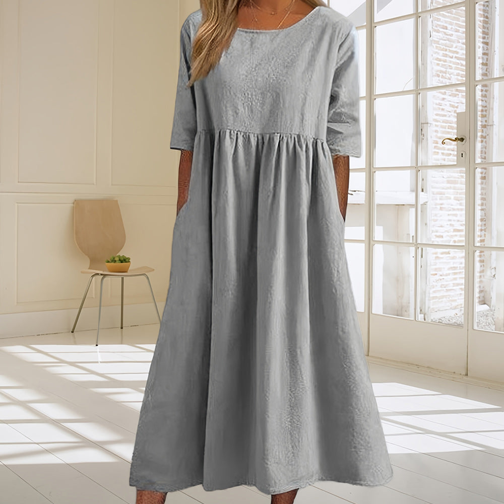 Neues lässiges, lockeres Sommerkleid mit Rundhalsausschnitt