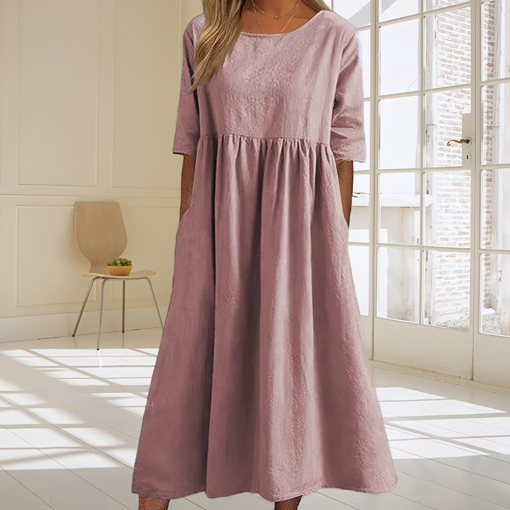 Neues lässiges, lockeres Sommerkleid mit Rundhalsausschnitt