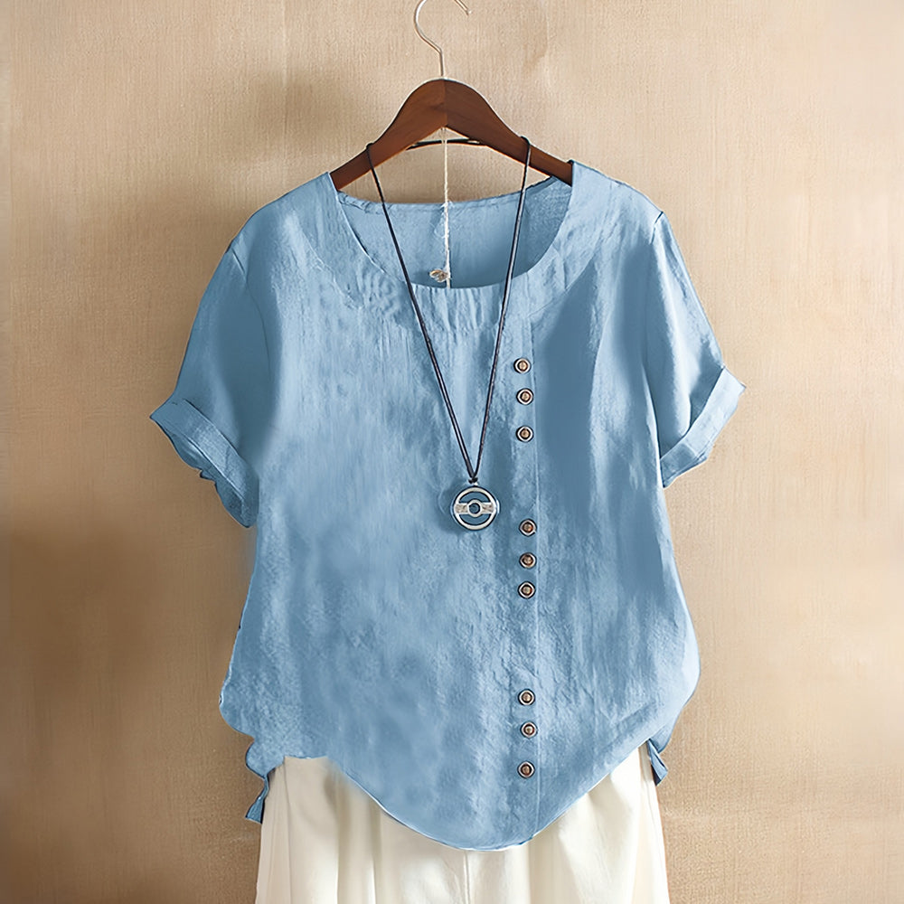 Sommerliche Damen-T-Shirt-Oberteile im Retro-Stil aus Baumwolle und Leinen