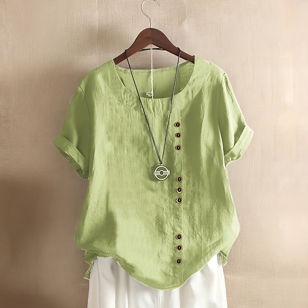 Sommerliche Damen-T-Shirt-Oberteile im Retro-Stil aus Baumwolle und Leinen