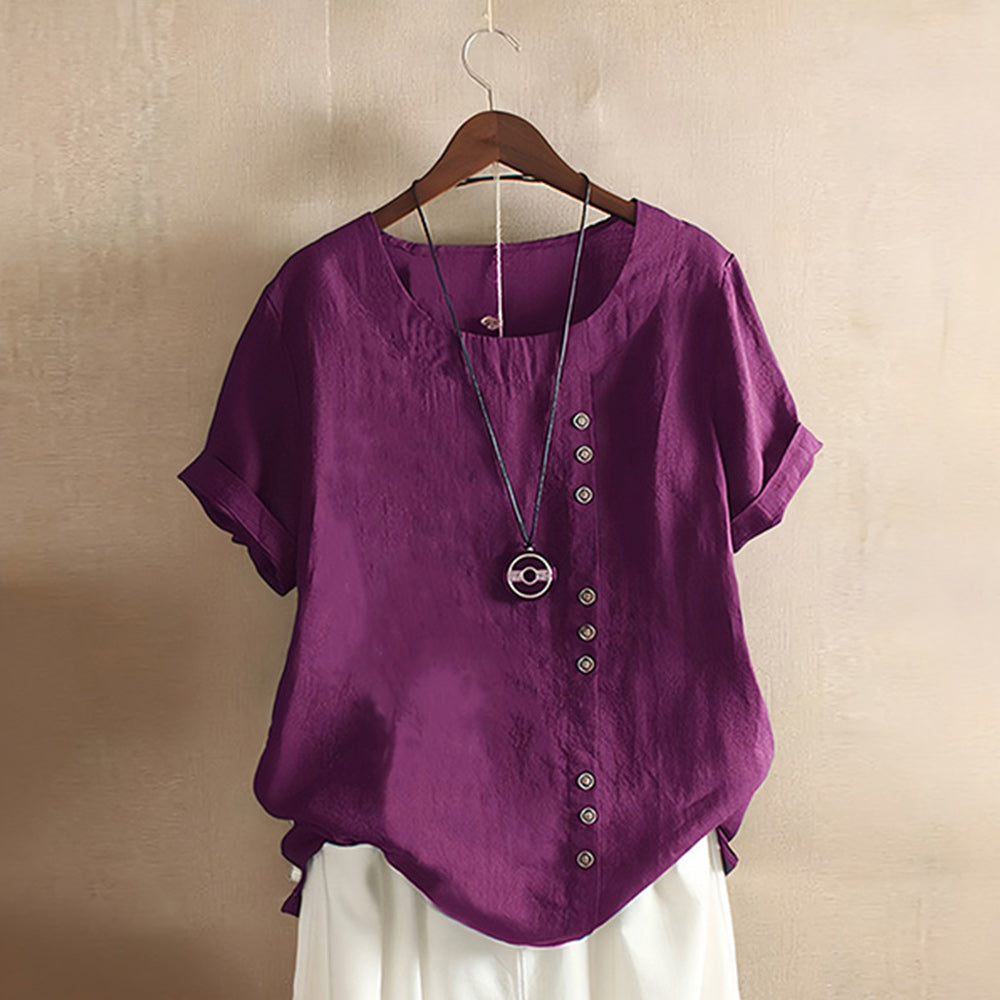 Sommerliche Damen-T-Shirt-Oberteile im Retro-Stil aus Baumwolle und Leinen