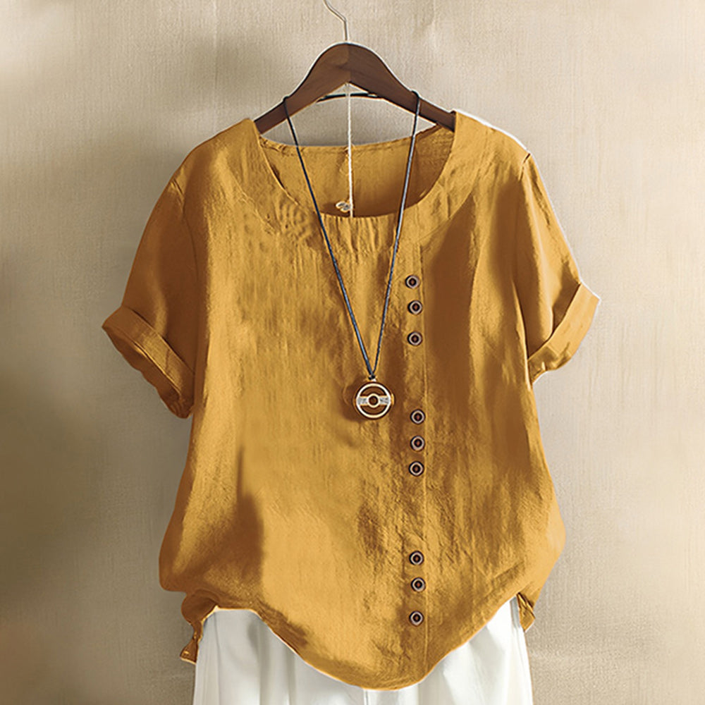 Sommerliche Damen-T-Shirt-Oberteile im Retro-Stil aus Baumwolle und Leinen