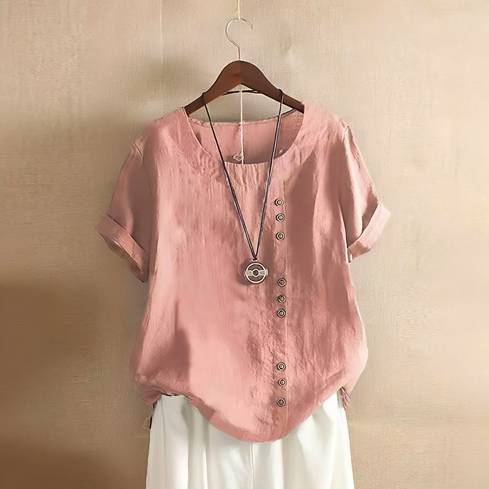 Sommerliche Damen-T-Shirt-Oberteile im Retro-Stil aus Baumwolle und Leinen