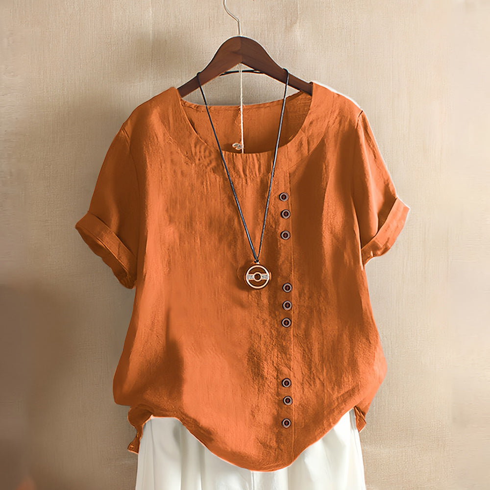 Sommerliche Damen-T-Shirt-Oberteile im Retro-Stil aus Baumwolle und Leinen