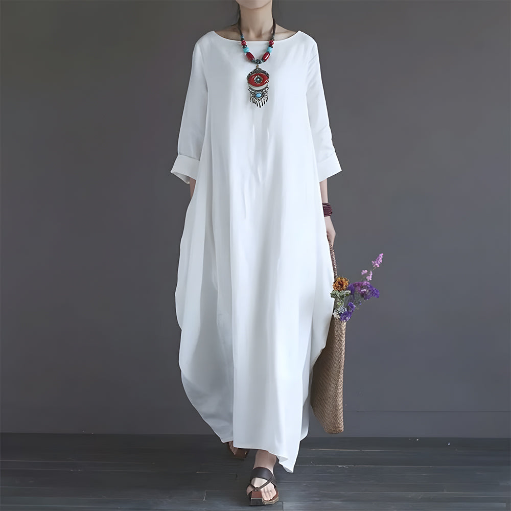 Langes A-Linien-Kleid aus Baumwolle und Leinen für Damen