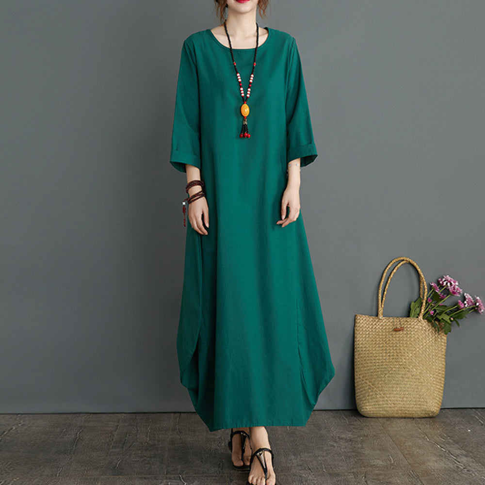 Langes A-Linien-Kleid aus Baumwolle und Leinen für Damen