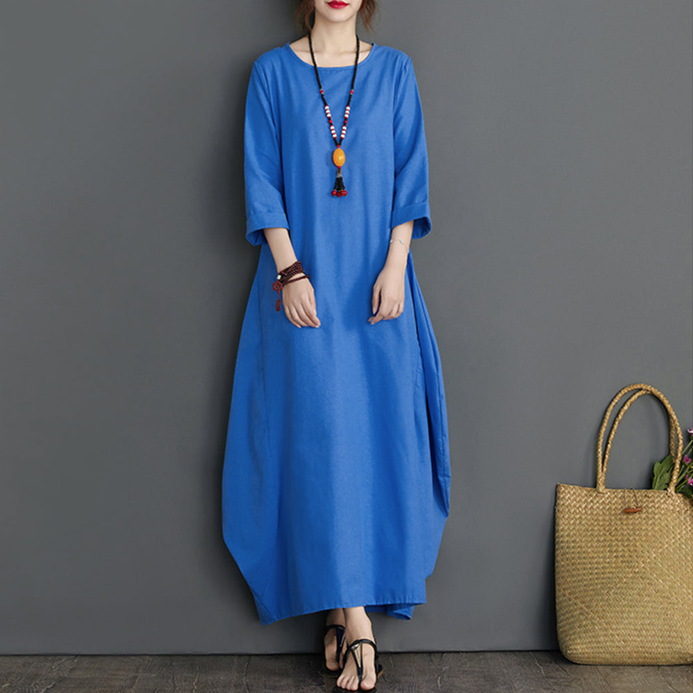 Langes A-Linien-Kleid aus Baumwolle und Leinen für Damen