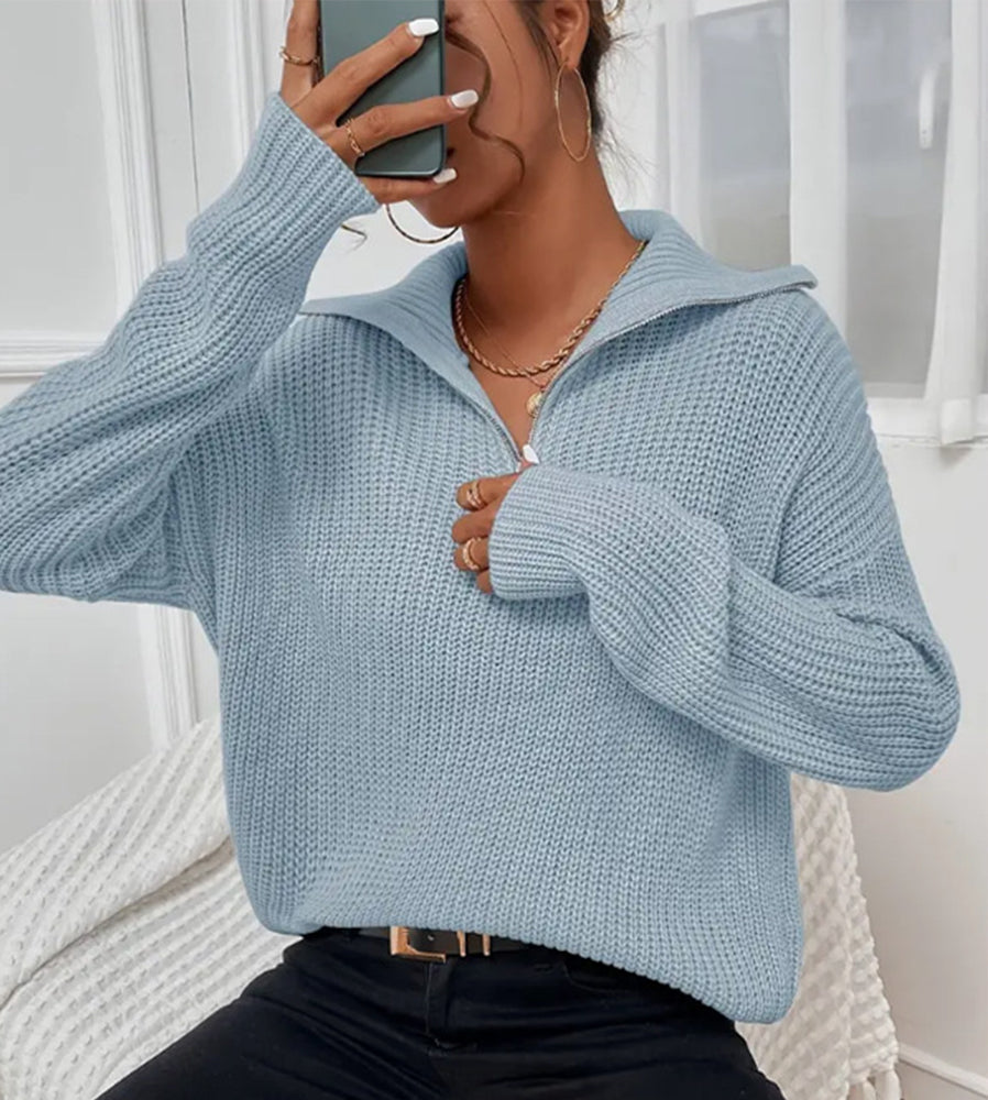 Frenchy Langarm-Sweatshirt Mit Halbem Reißverschluss, Quer Schulterabfall Und Kornmuster